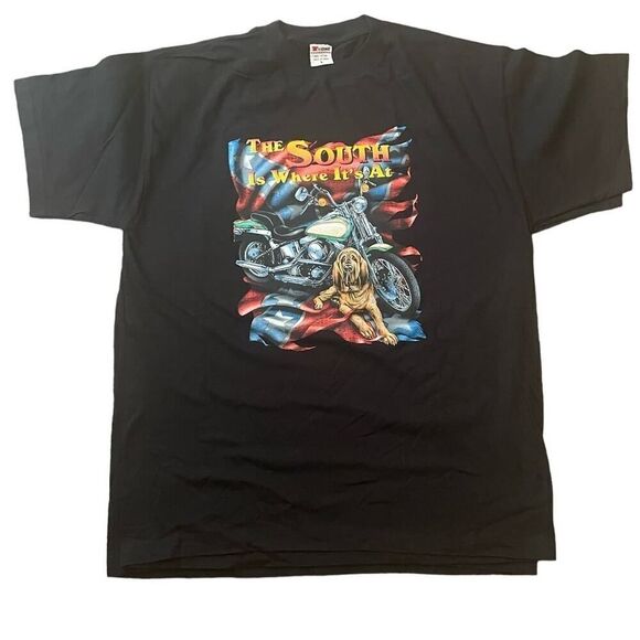 3D Motorcycle Hound Dog Tee 90s The South Vintage - Picture 1 of 2